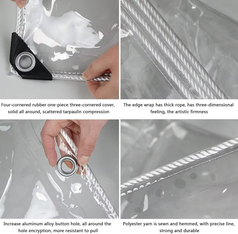 LC&QS Clear Tarp with Grommets,Transparent Heavy Duty PVC Vinyl Tarpaulin， Anti-Tear Waterproof ，14Mil Clear Awning Canopy Patio Enclosure,for Home Garden Outdoor（10' x 20'） - Image 5